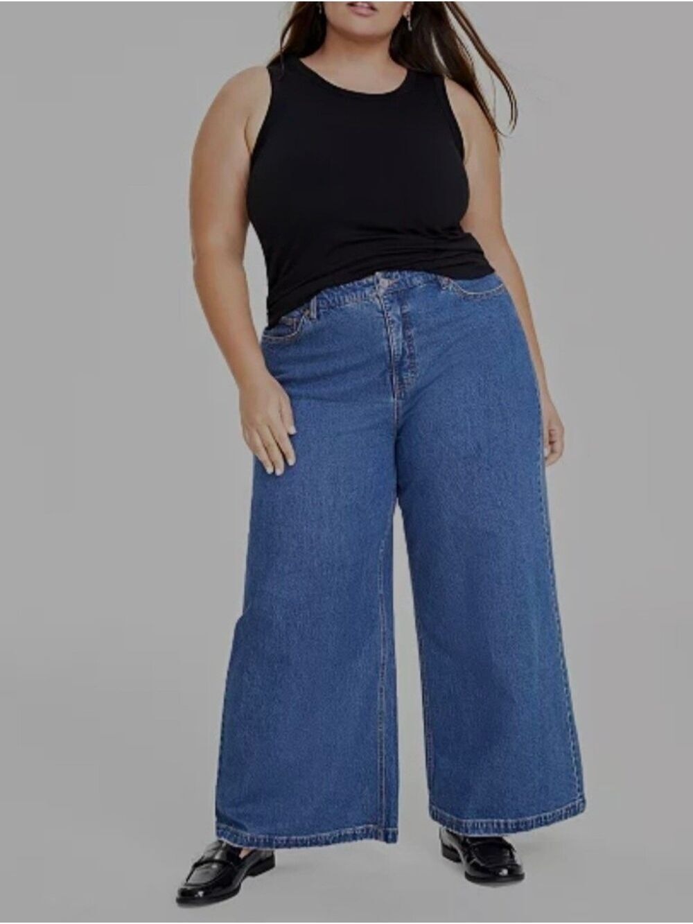 NWT On 34th Plus Size Wide-Leg High Rise Blue Jeans, Size 16/33
